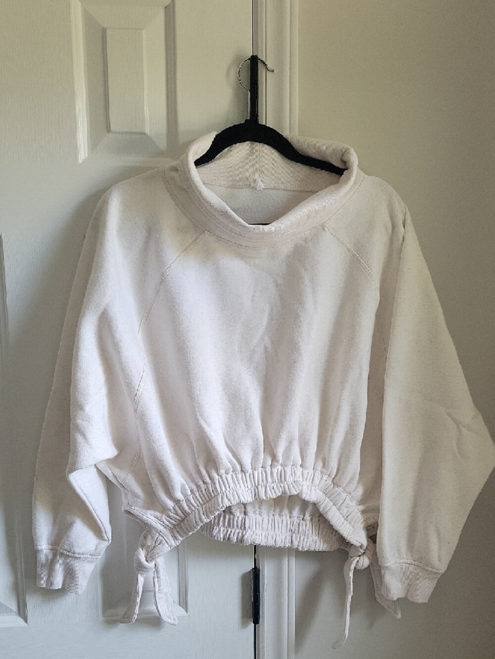 Daily Practice Cropped Cream Tie-Hem Sweatshirt - Women Tops